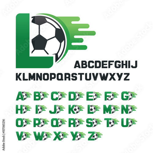 English Alphabet set with Football graphics and movement line  Letters set with Soccer graphics
