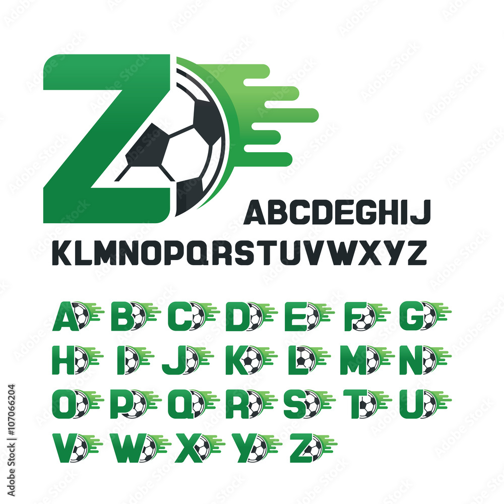 English Alphabet set with Football graphics and movement line, Letters set with Soccer graphics English Alphabet set with Football graphics and movement line, Letters set with Soccer graphics