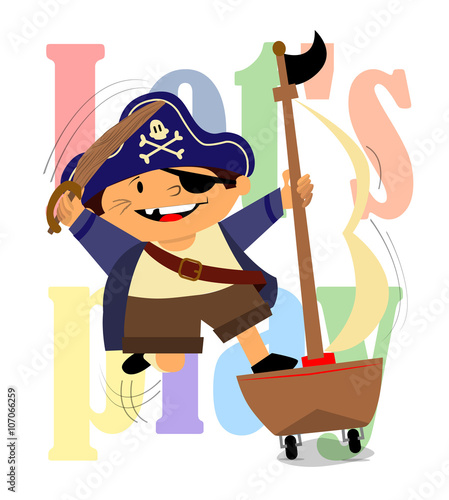 niño jugando a ser pirata en su barco de juguete