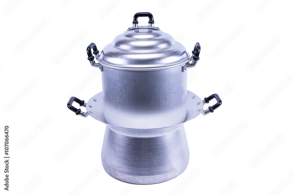 Aluminum steamer pan isolated on white background Aluminum steamer pan isolated on white background