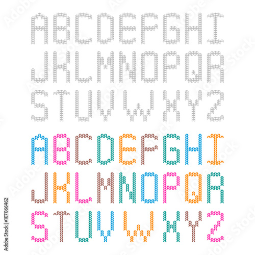 Decorative knitted, crocheted alphabet. Set of English letters.