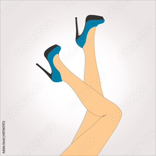 Beautiful female legs with colorful heels. Vector illustration.