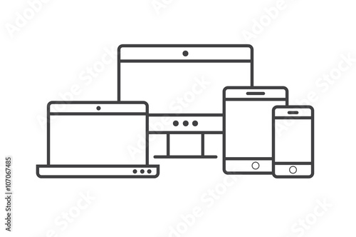 Multi Device Icons: smartphone, tablet, laptop and desktop computer. Vector illustration of responsive web design