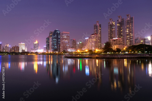 modern night cityscape in Benchakitti Park thailand © fotobieshutterb