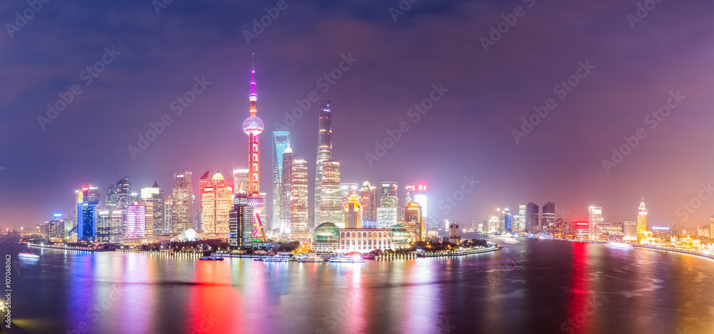 panoramic view of shanghai at night
