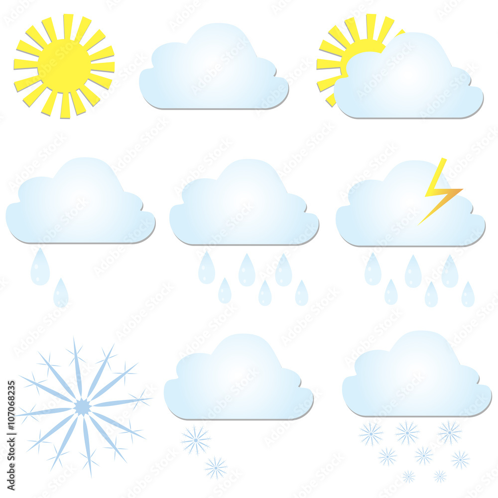 Set vector weather icons. The sun, cloud, rain and snow. Set vector weather icons. The sun, cloud, rain and snow.