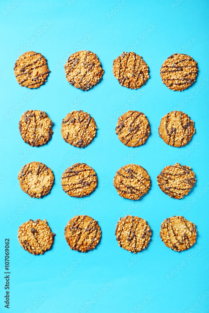 Chocolate chip cookies on a blue background Chocolate chip cookies on a blue background
