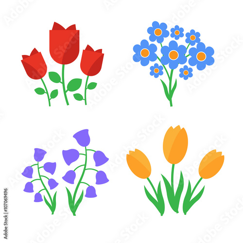 Spring flowers. Fun and cute vector spring flowers icons