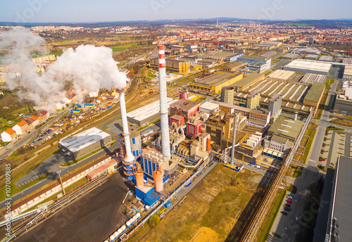 Aerial view to industrial zone and technology park on Karlov suburb of Pilsen city in Czech Republic, Europe. photo