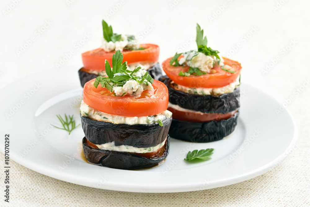 Appetizers with eggplant and tomato Appetizers with eggplant and tomato