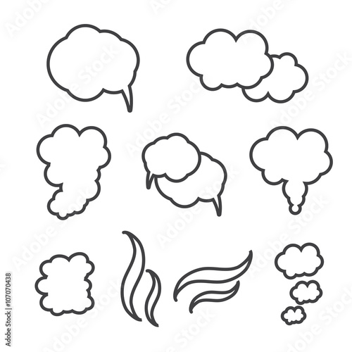 Steam, cloud and smoke vector icons set. Cloud abstract shape, flow smoke cloud