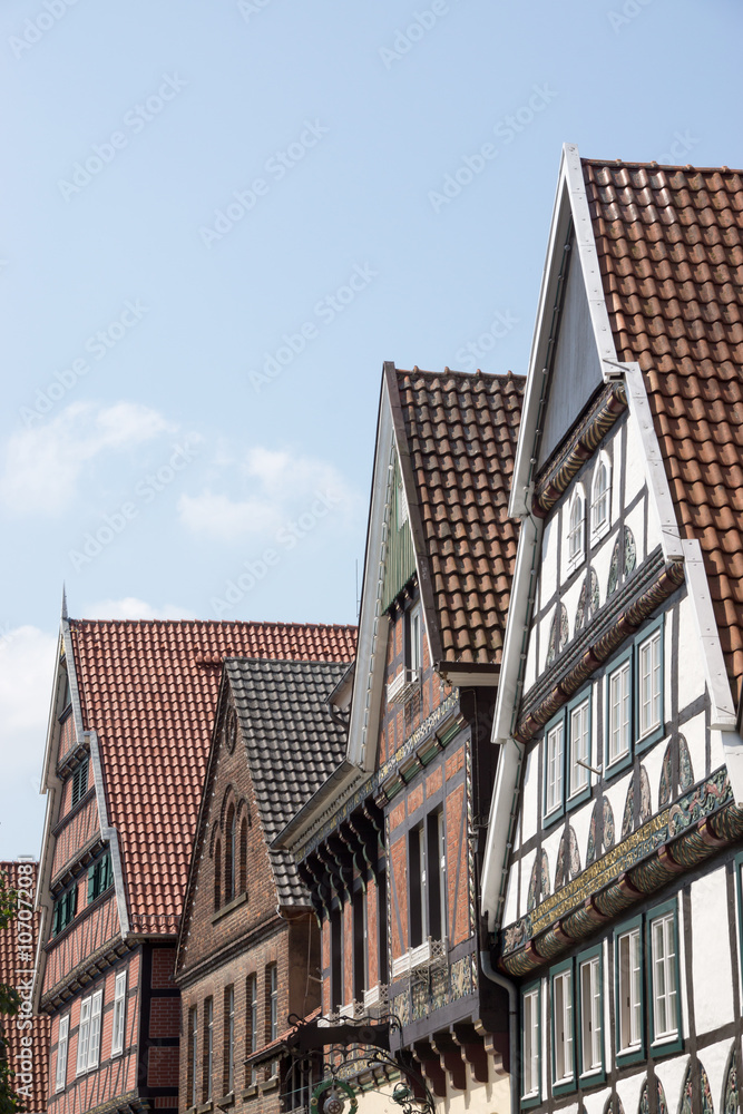 Historische Häuser in der Lange Straße in Wiedenbrück, Nordrhein-Westfalen