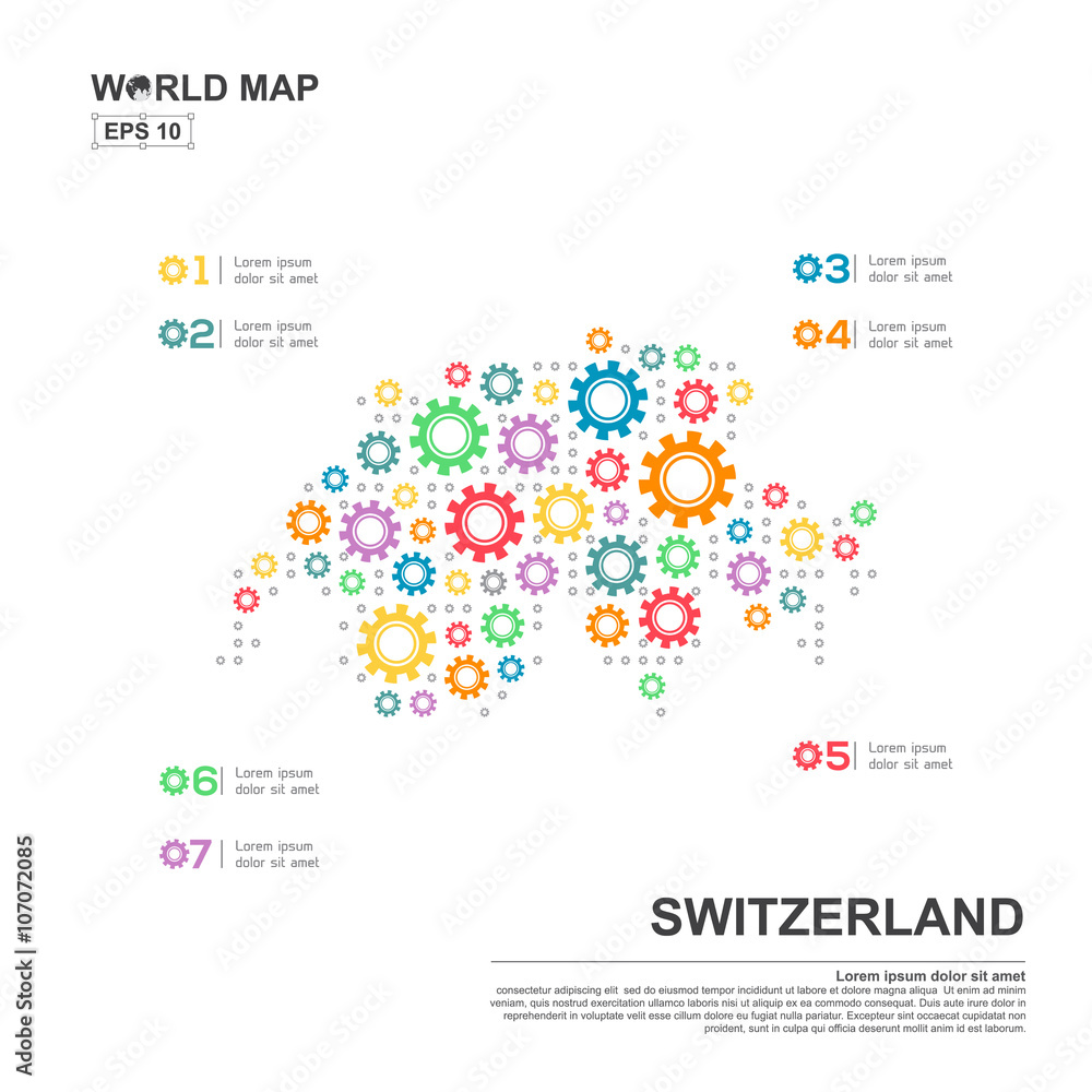 Map Of Switzerland Infographic design template with gear chain Map Of Switzerland Infographic design template with gear chain