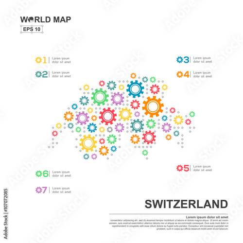 Map Of Switzerland Infographic design template with gear chain