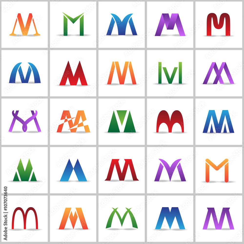 M Letters Icons Set-Isolated On Gray Background-Vector Illustration,Graphic Design.Different Lettering M Letters Icons Set-Isolated On Gray Background-Vector Illustration,Graphic Design.Different Lettering