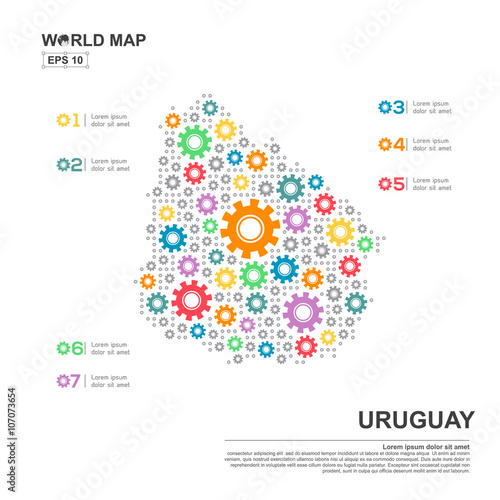 Map Of Uruguay Infographic design template with gear chain