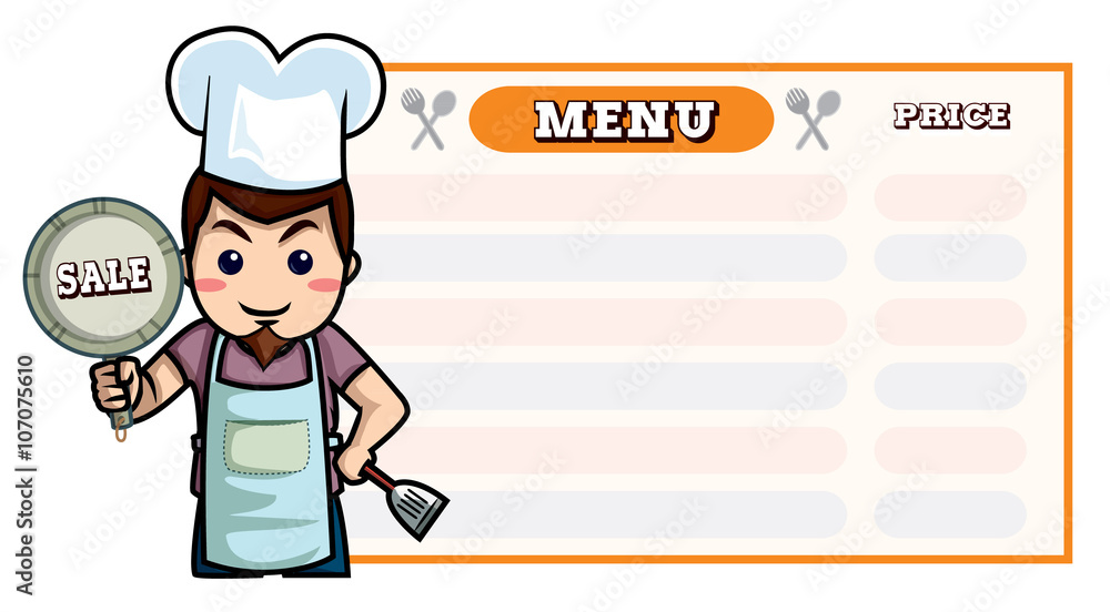 chef vector cartoon,menu board food list vector