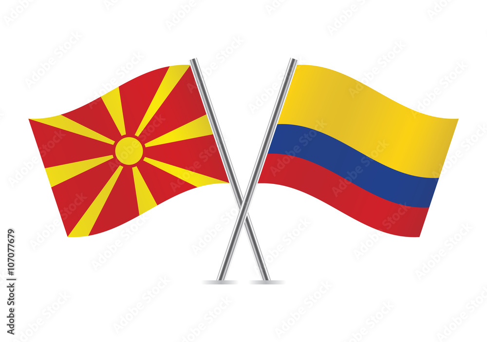 Macedonian and Colombian flags. Vector illustration.