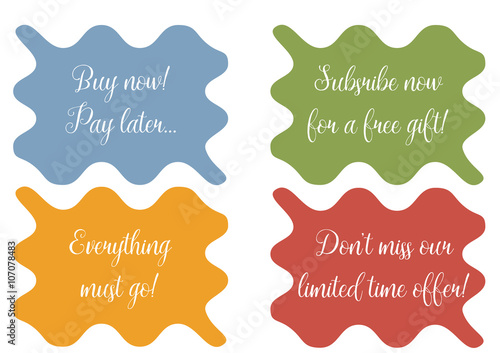 Set of 4 wavy banner, stickers, minibackground with sale texts