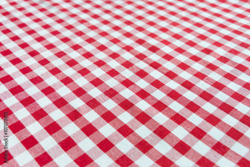 Checked red and white tablecloth