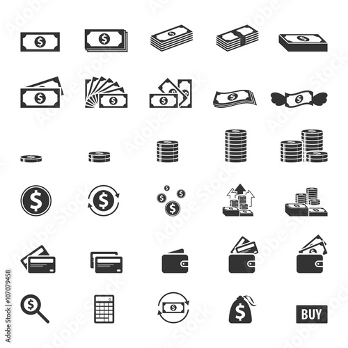 Money and coin icon set,Vector EPS10.