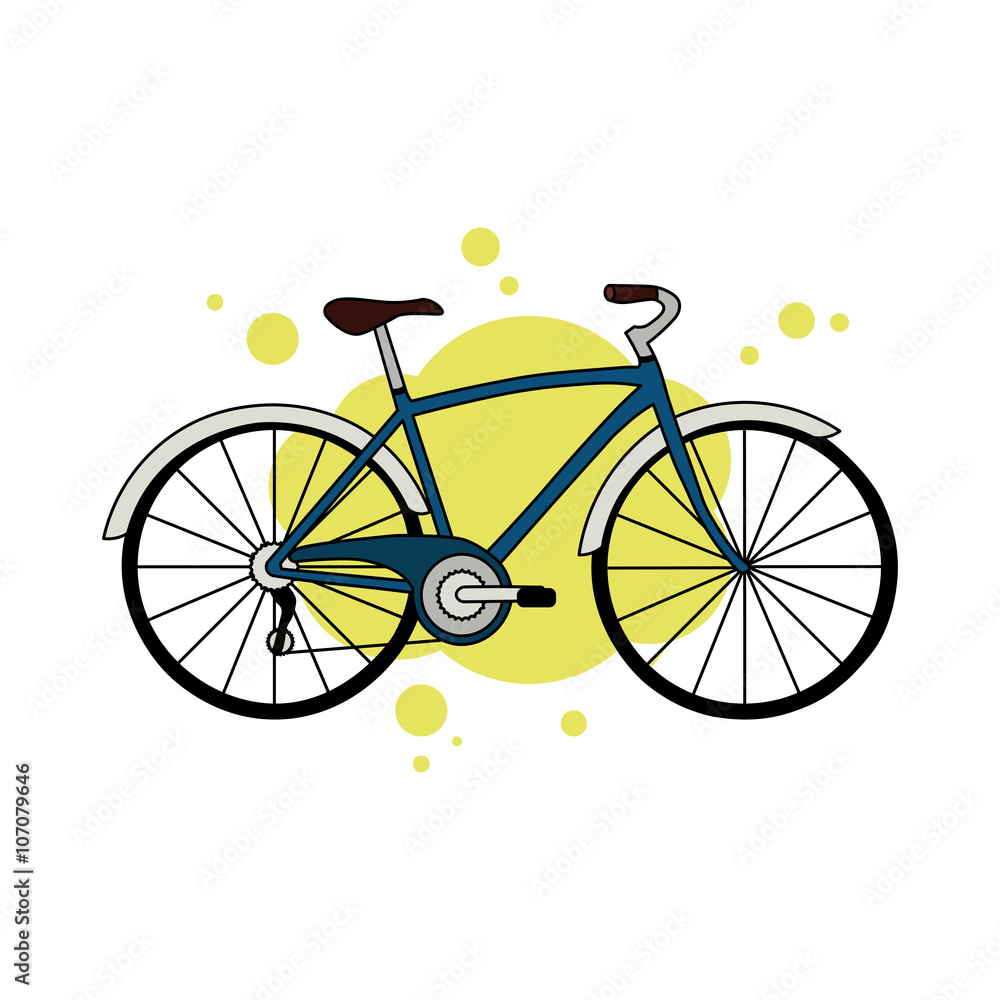 Fototapeta premium Blue detailed city bicycle on yellow abstract backgroun
