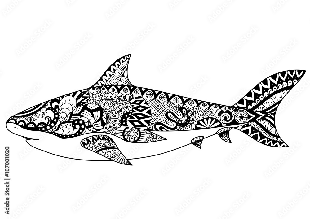 Naklejka premium Shark line art design for coloring book for adult, tattoo, t shirt design and other decorations