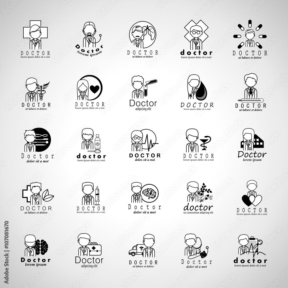 Doctors And Medical Workers Icons Set-Isolated On Gray Background-Vector Illustration,Graphic Design.Collection Of Professional Medical Persons,Physician, Chemist Staff. For Web, Websites, Templates