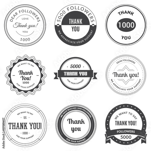 Set of vintage Thank you badges, labels and stickers. Vector illustration.