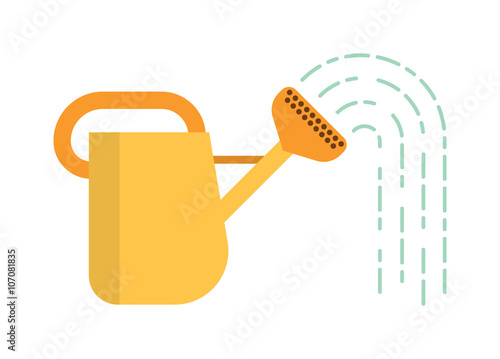 Watering can with water summer garden tool equipment metal irrigation flat vector illustration.