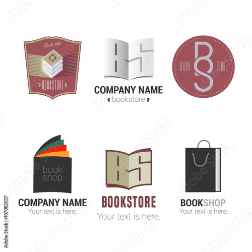 Set of bookstore or library vector logos