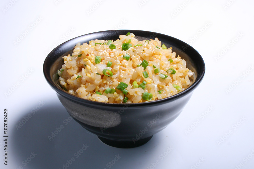 Garlic fried with rice japan food isolated on white background Garlic fried with rice japan food isolated on white background