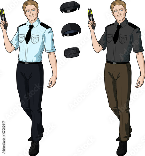 Caucasian male police officer holds taser