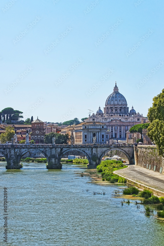Dome of Saint Peter Basilica and Ponte Sant Angelo Bridge