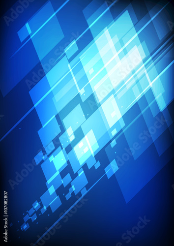 Vector : Abstract squares and lines on blue background