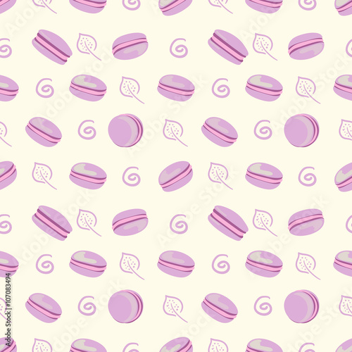 Purple macaroon seamless pattern.Purple color macaroon-cookies on white background. Vector illustration for web, mobile and print.
