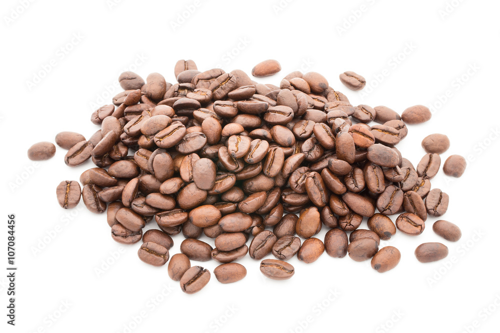 Coffee grains and leaves isolated on the white backgrounds. Coffee grains and leaves isolated on the white backgrounds.