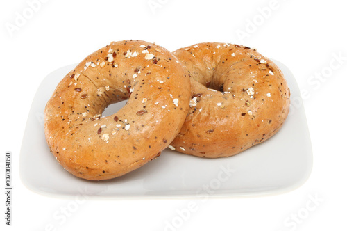 Brown bread bagels on a plate