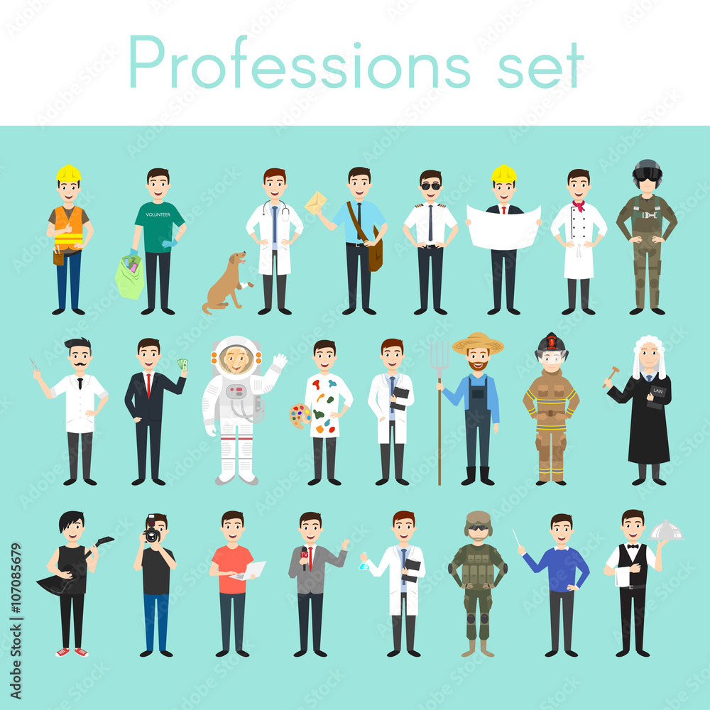 Vector set of different colorful man professions. 