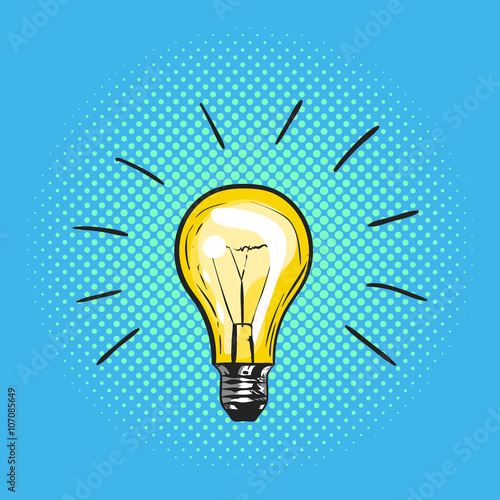 Vector illustration of pop art light bulb. Concept of new idea.
