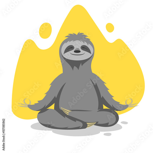 Vector illustration of happy cute sloth practicing yoga exercise