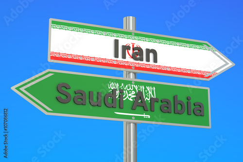 Fototapeta Iran and Saudi Arabia crisis conflict concept, 3D rendering
