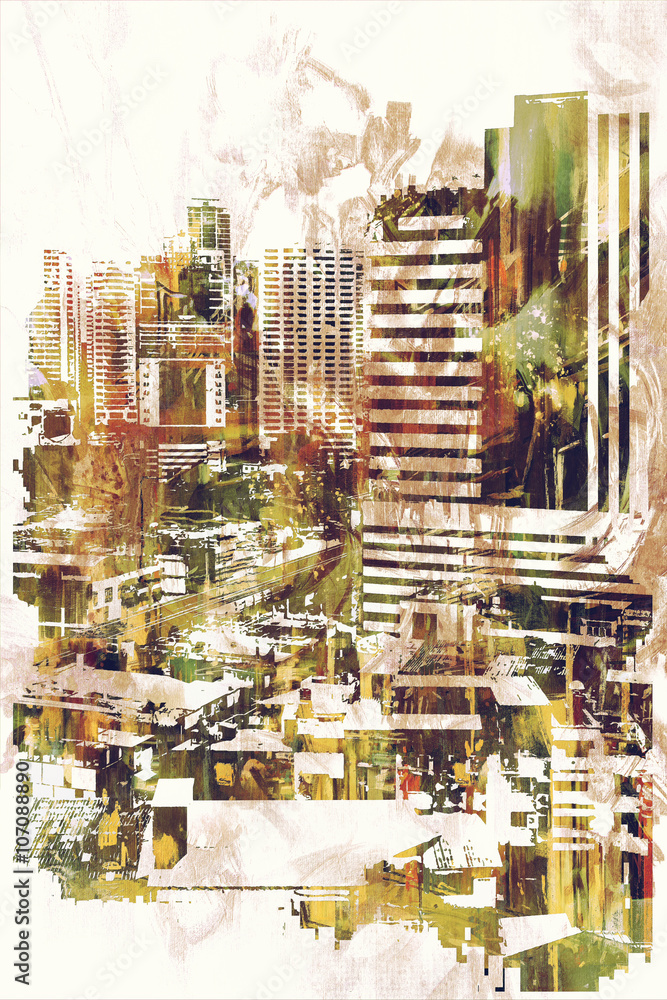 Fototapeta premium abstract grunge of cityscape,illustration painting
