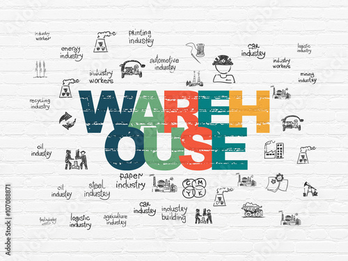Manufacuring concept: Warehouse on wall background