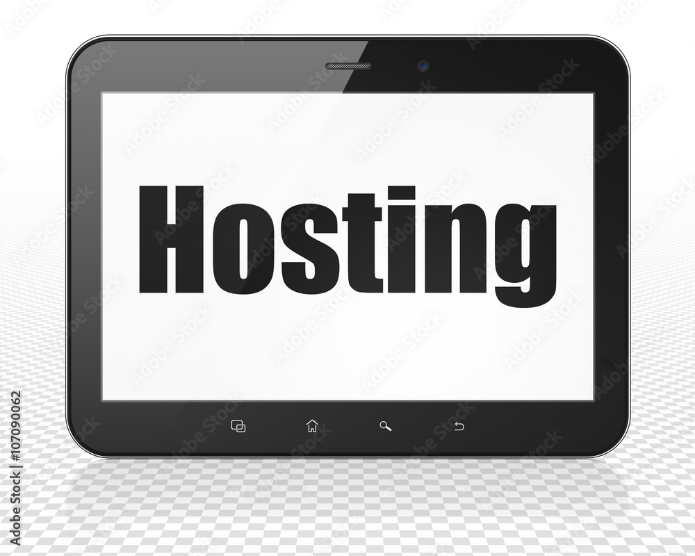 Web design concept: Tablet Pc Computer with Hosting on display Web design concept: Tablet Pc Computer with Hosting on display