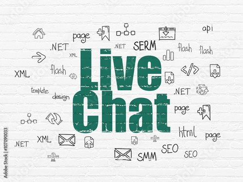 Web design concept  Live Chat on wall background