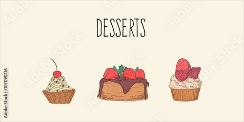 Hand drawn dessert sketch vector collection  Easy to change colors  