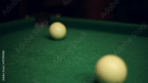 Wallpaper Mural Billiards table and balls, strike the cue ball and falling in the pocket
 Torontodigital.ca