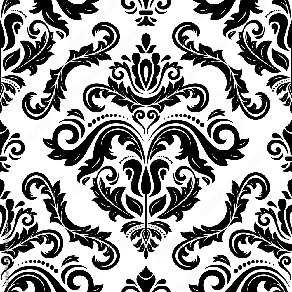 Seamless oriental ornament in the style of baroque. Traditional classic vector black and white pattern