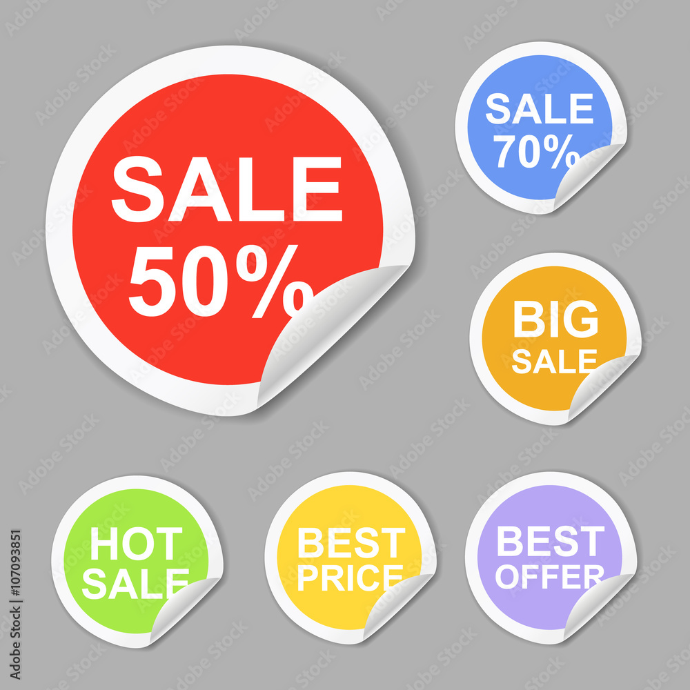 Paper sale stickers collection. Best offer colorful label Paper sale stickers collection. Best offer colorful label